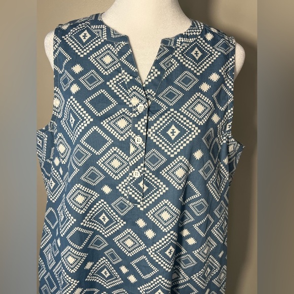 NWT Old Ranch M Organic Cotton Sleeveless Blue Geometric Pattern Tunic Dress - Picture 7 of 15